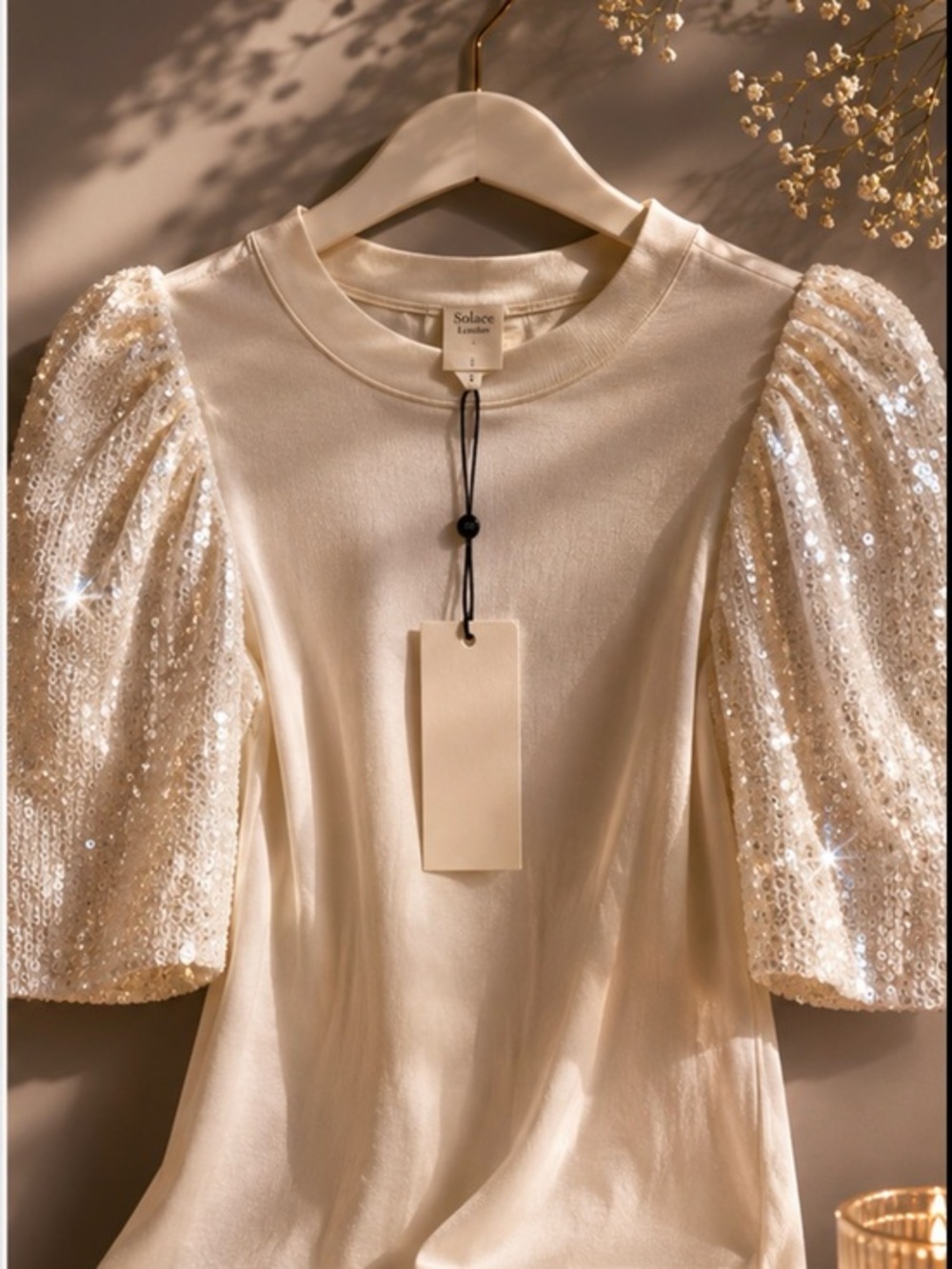Cinq à Sept Cream Sequin Puff Sleeve Top | Feminine Luxe Statement Blouse